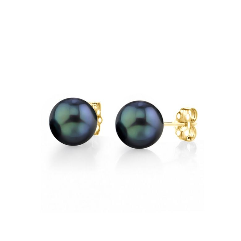 Boucles d'oreilles perles Akoya noires. 7/7.5mm, AAA. Or jaune - 1
