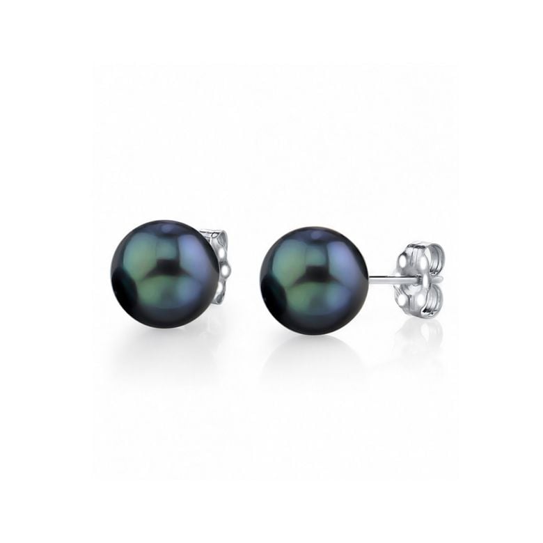 Boucles oreilles perles Akoya noires Japon 7/7.5mm. AAA, Or blanc - 1