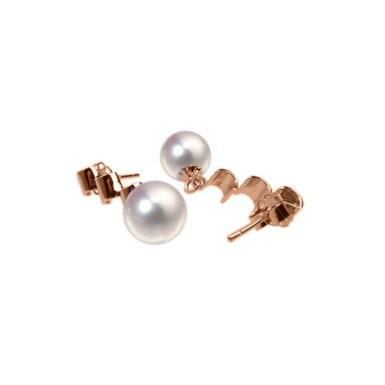 Boucles d'oreille pendantes or rose - perles Akoya de culture Japon - 1