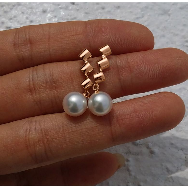 Boucles d'oreille pendantes or rose - perles Akoya de culture Japon - 2
