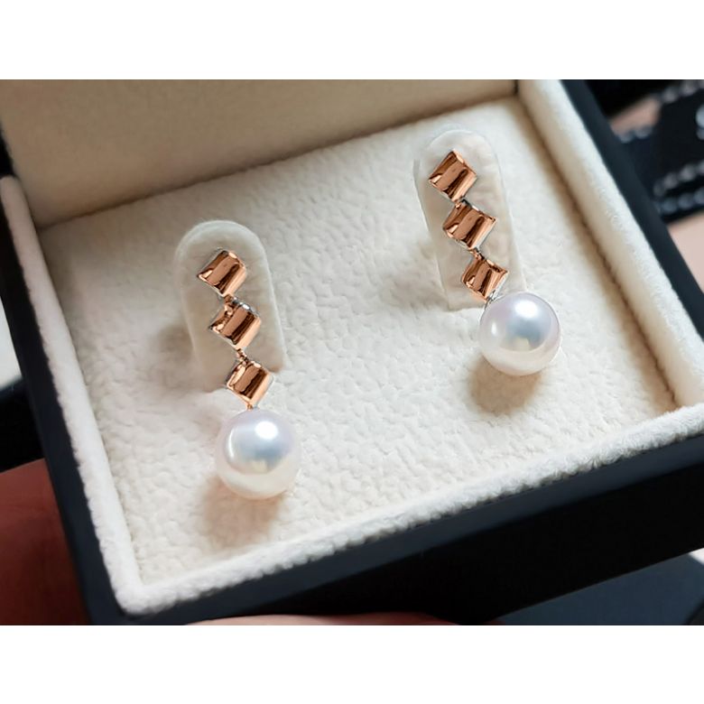 Boucles d'oreille pendantes or rose - perles Akoya de culture Japon - 4
