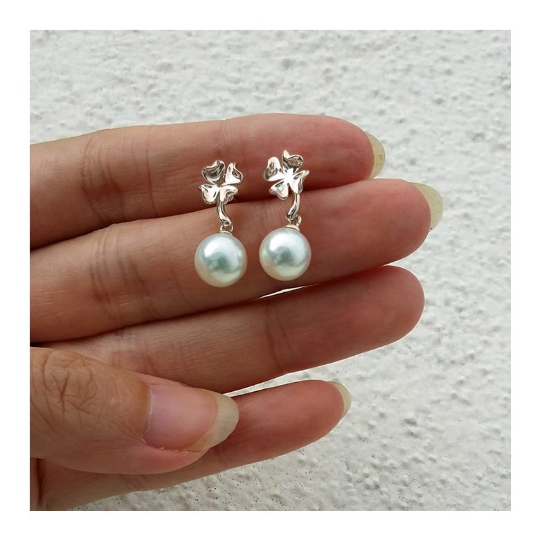 Boucles oreilles pendants - Perles Akoya - AAA - Or rose et Diamants - 1