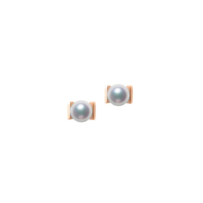 Boucles d'oreilles Carrées Or rose et perles Akoya Japon - 1