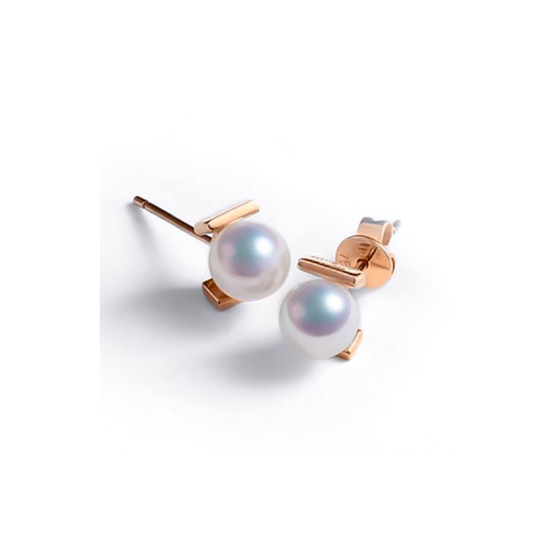 Boucles d'oreilles Carrées Or rose et perles Akoya Japon - 3