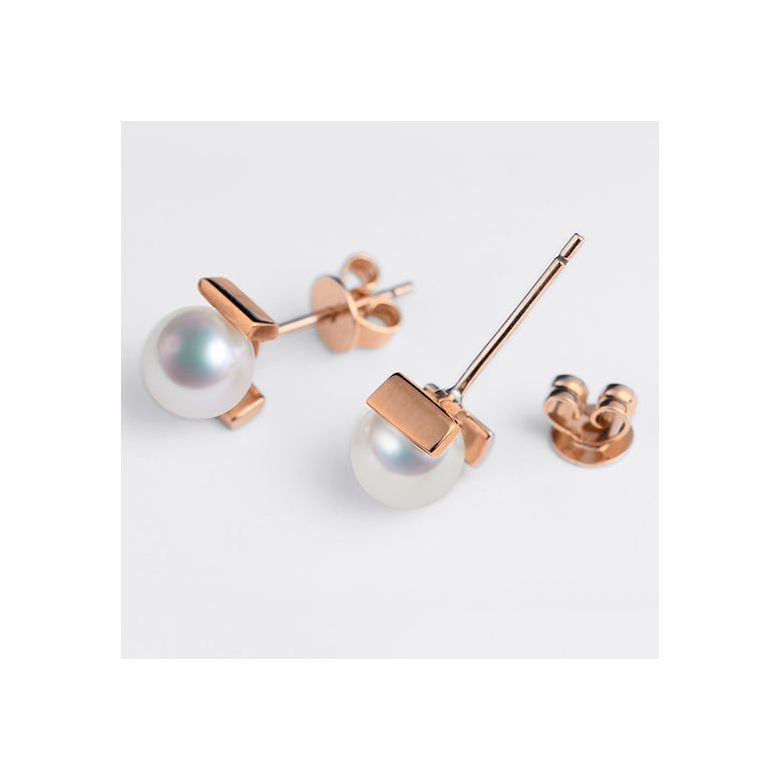 Boucles d'oreilles Carrées Or rose et perles Akoya Japon - 5