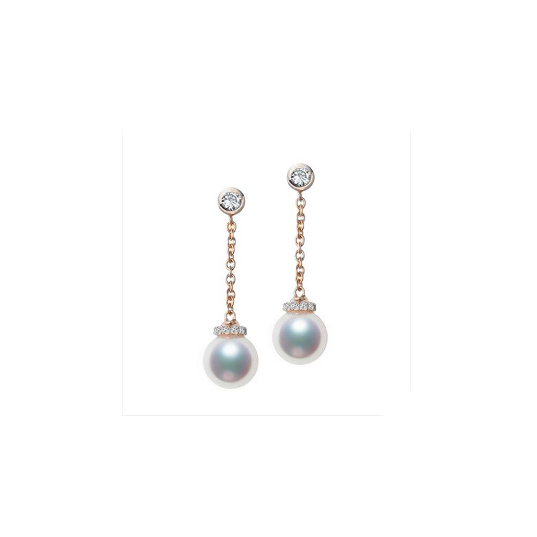 Pendantes chainette forçat. Perles Akoya Or rose et diamants - 1