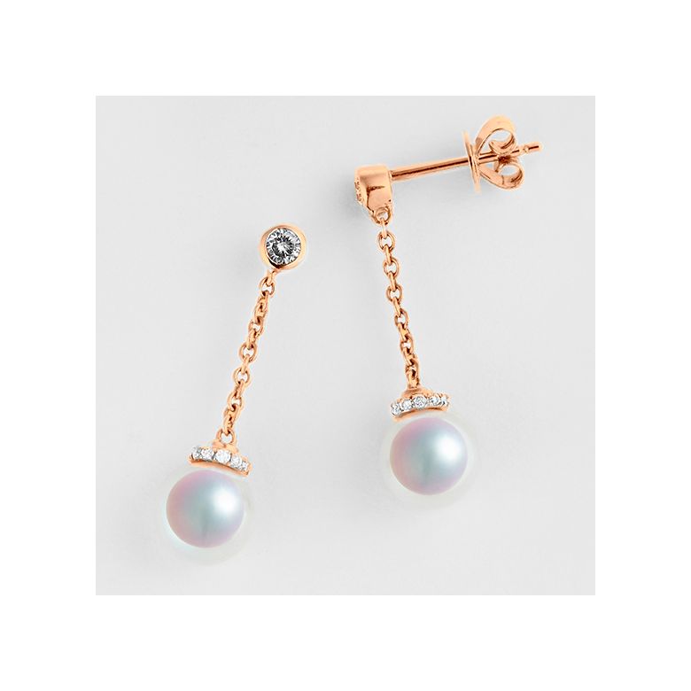 Pendantes chainette forçat. Perles Akoya Or rose et diamants - 4
