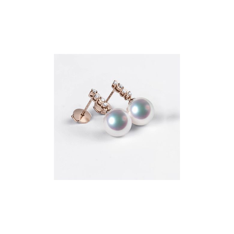 Pendants oreilles Miya. Perles Akoya Japon. Or rose, diamants - 2