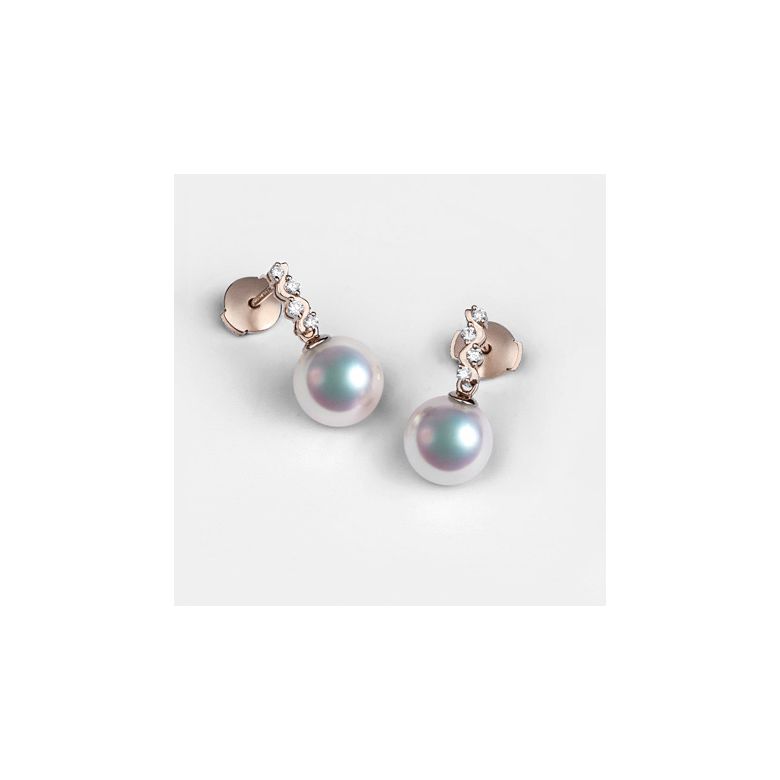 Pendants oreilles Miya. Perles Akoya Japon. Or rose, diamants - 4