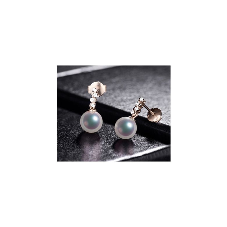 Pendants oreilles Miya. Perles Akoya Japon. Or rose, diamants - 5
