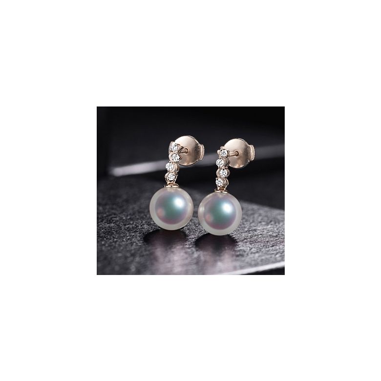 Pendants oreilles Miya. Perles Akoya Japon. Or rose, diamants - 6