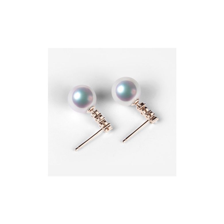 Pendants oreilles Miya. Perles Akoya Japon. Or rose, diamants - 7