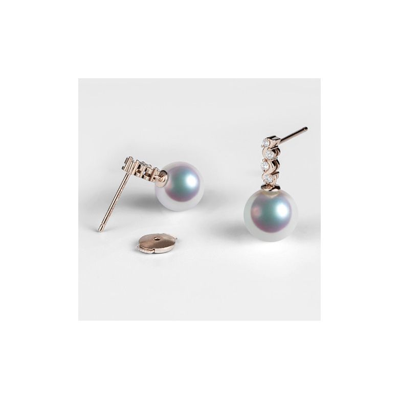 Pendants oreilles Miya. Perles Akoya Japon. Or rose, diamants - 8
