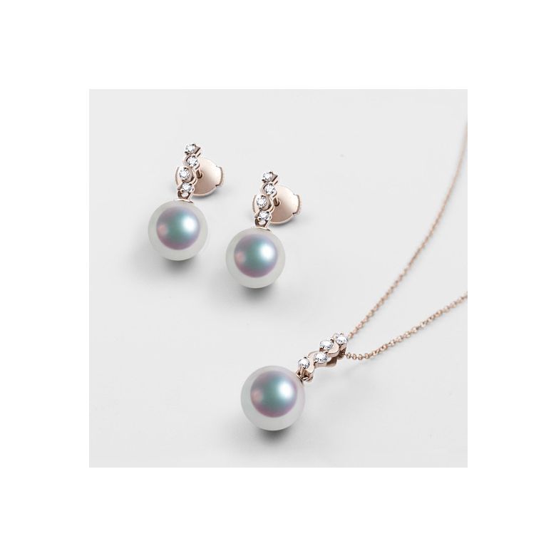 Pendants oreilles Miya. Perles Akoya Japon. Or rose, diamants - 9