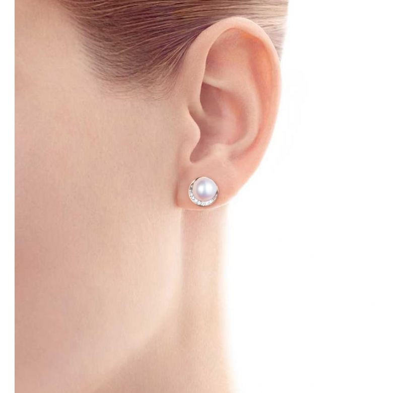 Boucles oreilles couronne Or rose Diamants. Perles Akoya - 1