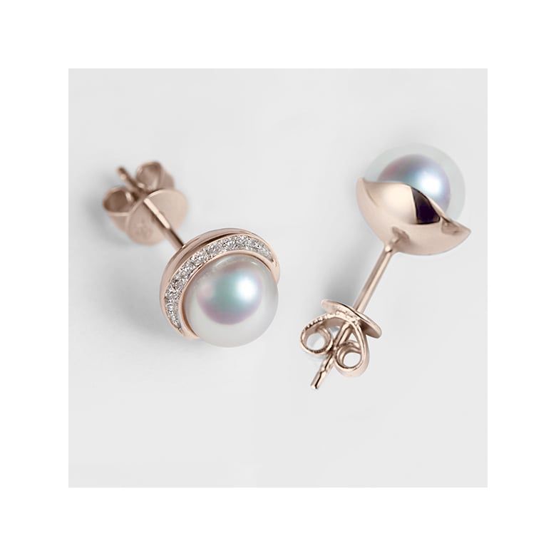 Boucles oreilles couronne Or rose Diamants. Perles Akoya - 4