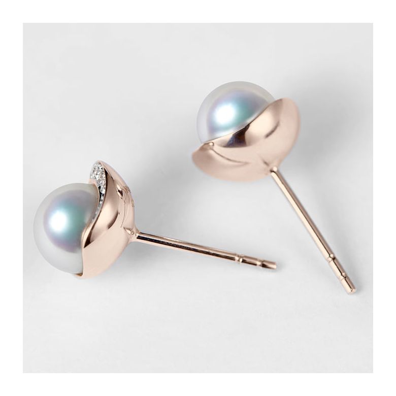 Boucles oreilles couronne Or rose Diamants. Perles Akoya - 5