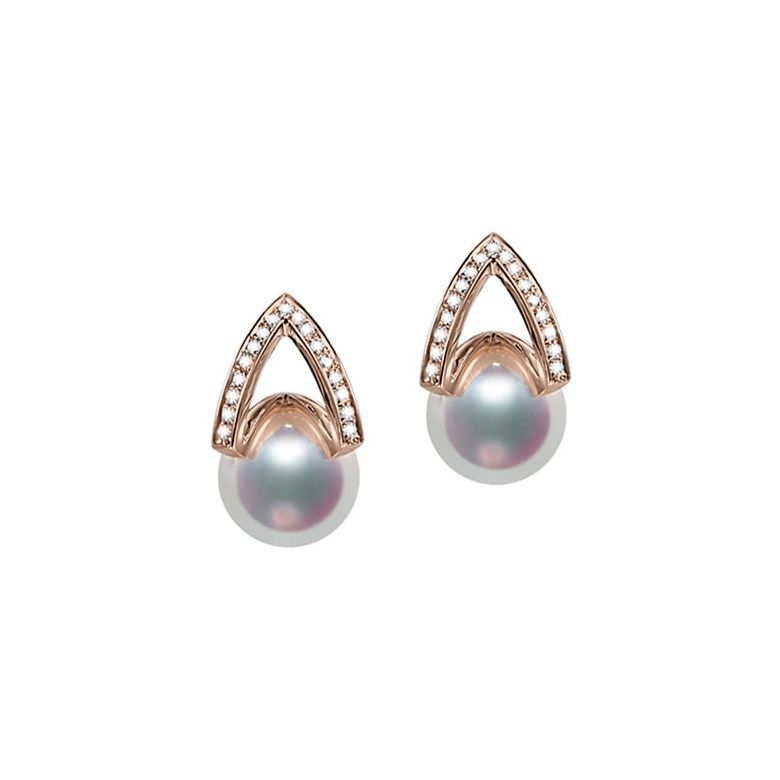 Boucle d oreille or rose - diamant - Perle Akoya Japon - Masako - 1