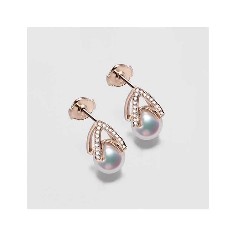 Boucle d oreille or rose - diamant - Perle Akoya Japon - Masako - 3