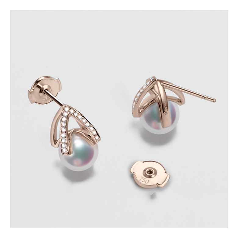 Boucle d oreille or rose - diamant - Perle Akoya Japon - Masako - 4