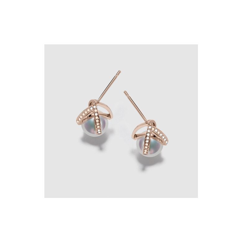 Boucle d oreille or rose - diamant - Perle Akoya Japon - Masako - 7