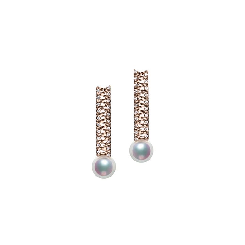 Boucle d oreille perle du Japon. Or rose, diamant - Hatsune Miku - 1