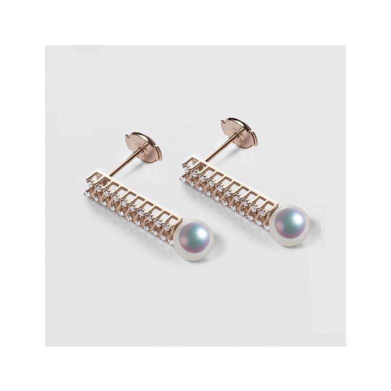 Boucle d oreille perle du Japon. Or rose, diamant - Hatsune Miku - 4