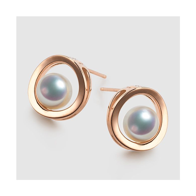 Boucle d oreille perle Akoya - Himiko - Perle du Japon, Or rose - 2