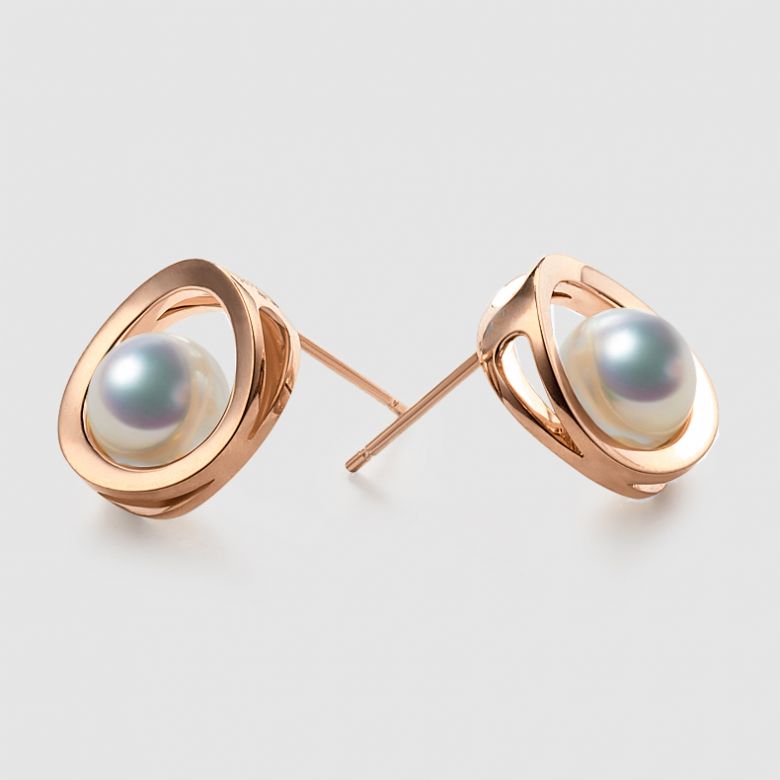 Boucle d oreille perle Akoya - Himiko - Perle du Japon, Or rose - 5