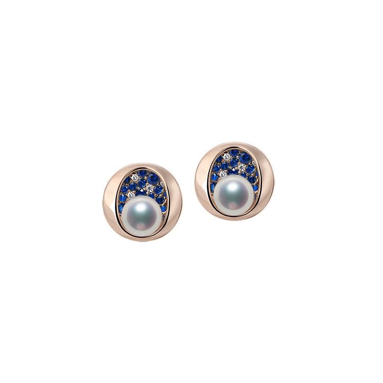 Boucle oreille perle Akoya I Constellation saphir diamant I Seiza or rose - 1