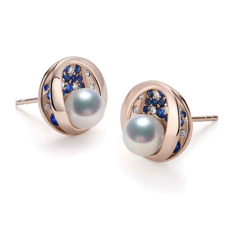 Boucle oreille perle Akoya I Constellation saphir diamant I Seiza or rose - 3