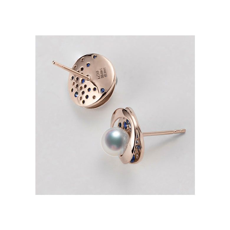 Boucle oreille perle Akoya I Constellation saphir diamant I Seiza or rose - 7