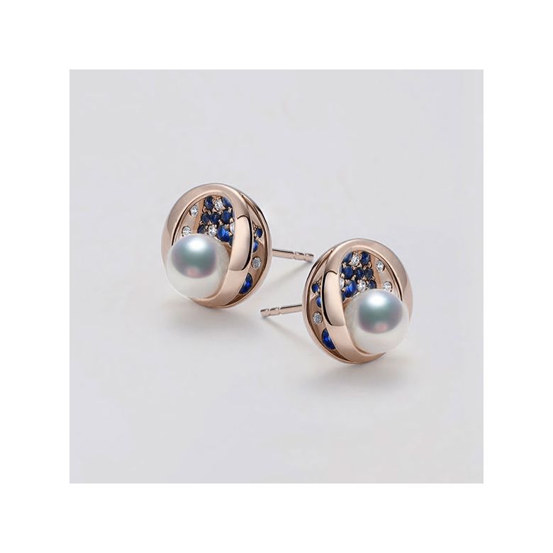 Boucle oreille perle Akoya I Constellation saphir diamant I Seiza or rose - 8