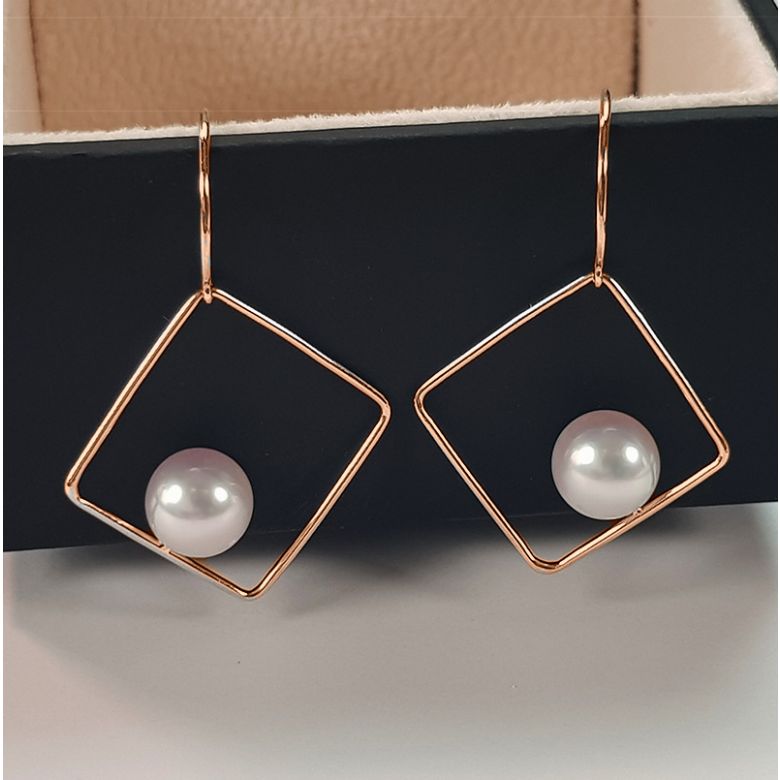 Pendantes d'oreilles carrées Perles Akoya et Or rose I Chokko - 3