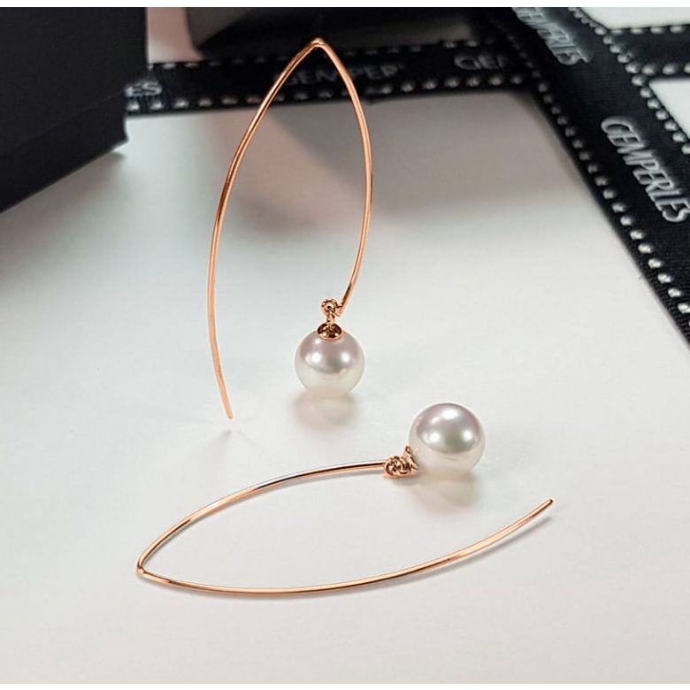 Pendant d'oreille Perle Akoya, Or rose. Less is more. Minimaliste - 1