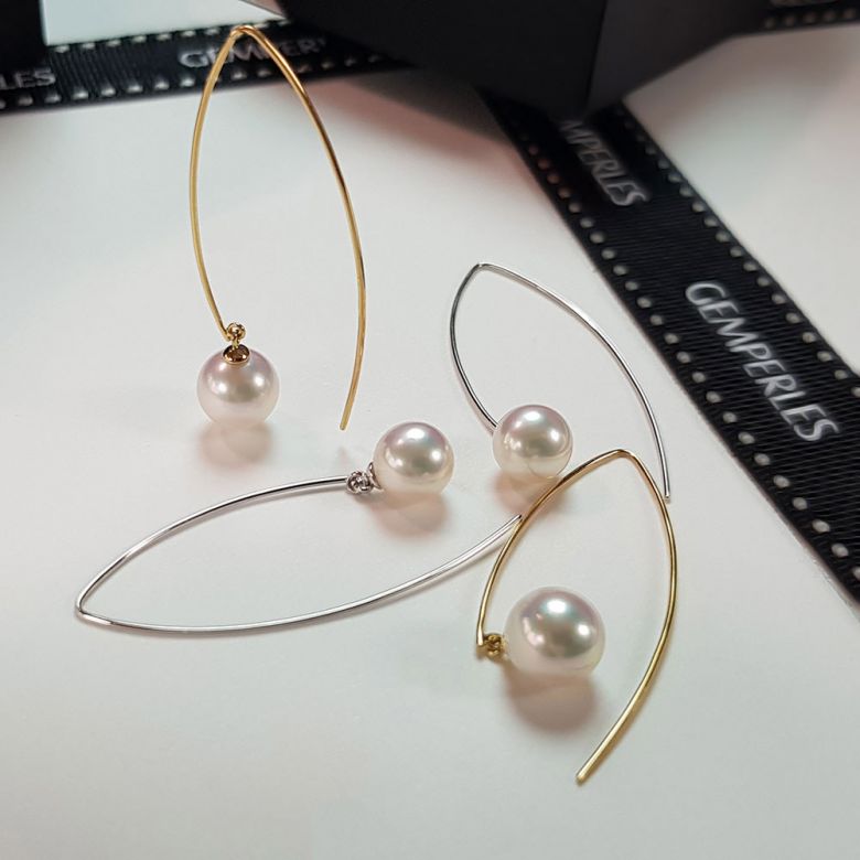 Pendant d'oreille Perle Akoya, Or rose. Less is more. Minimaliste - 2