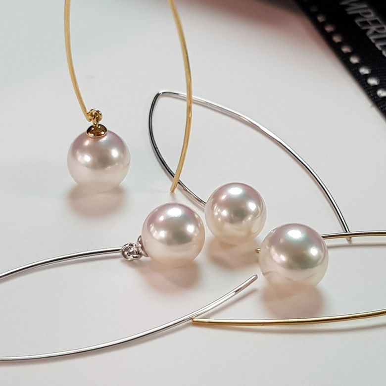 Pendant d'oreille Perle Akoya, Or rose. Less is more. Minimaliste - 3