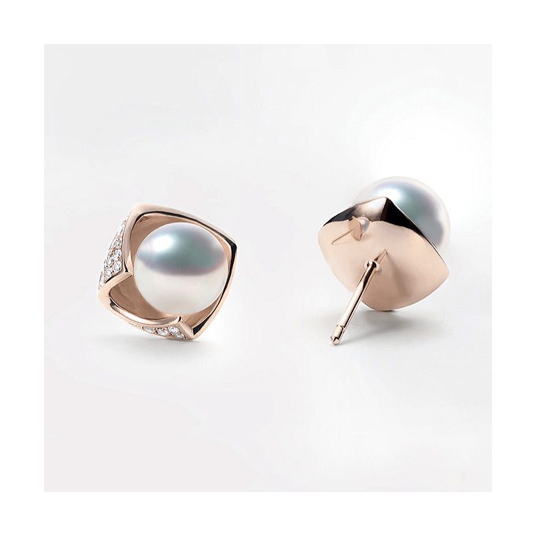 Boucles Oreilles Fukiyose Or rose Perles Akoya Diamants - 3