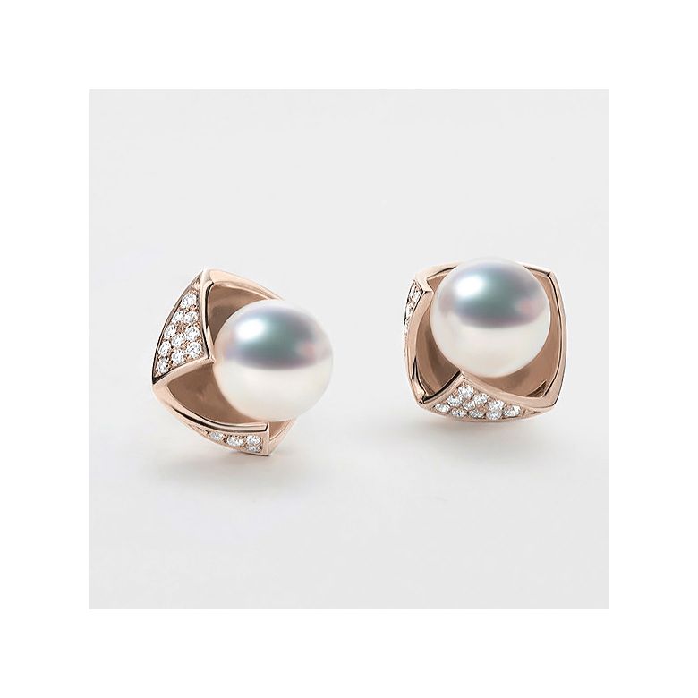 Boucles Oreilles Fukiyose Or rose Perles Akoya Diamants - 4