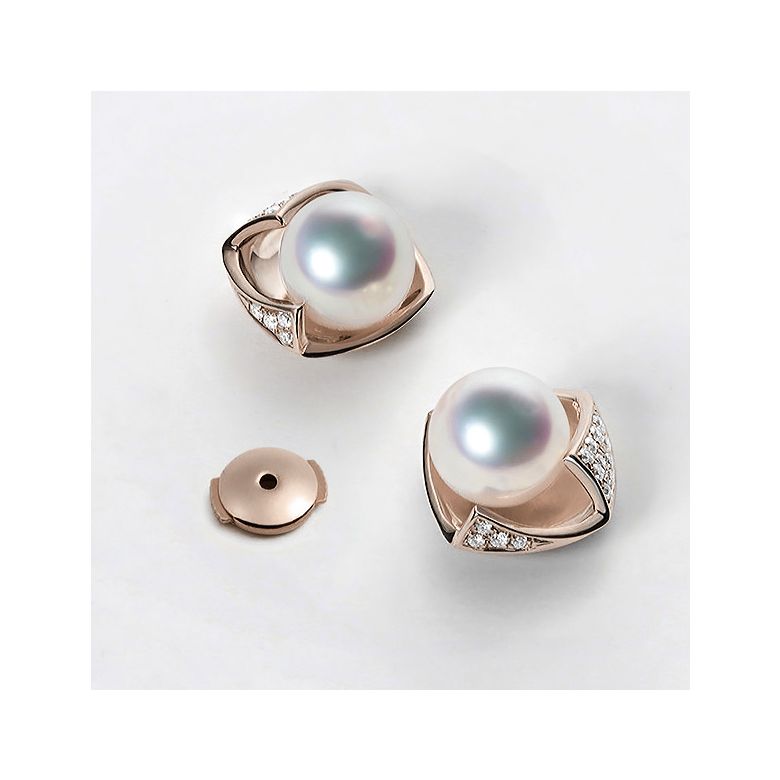 Boucles Oreilles Fukiyose Or rose Perles Akoya Diamants - 5