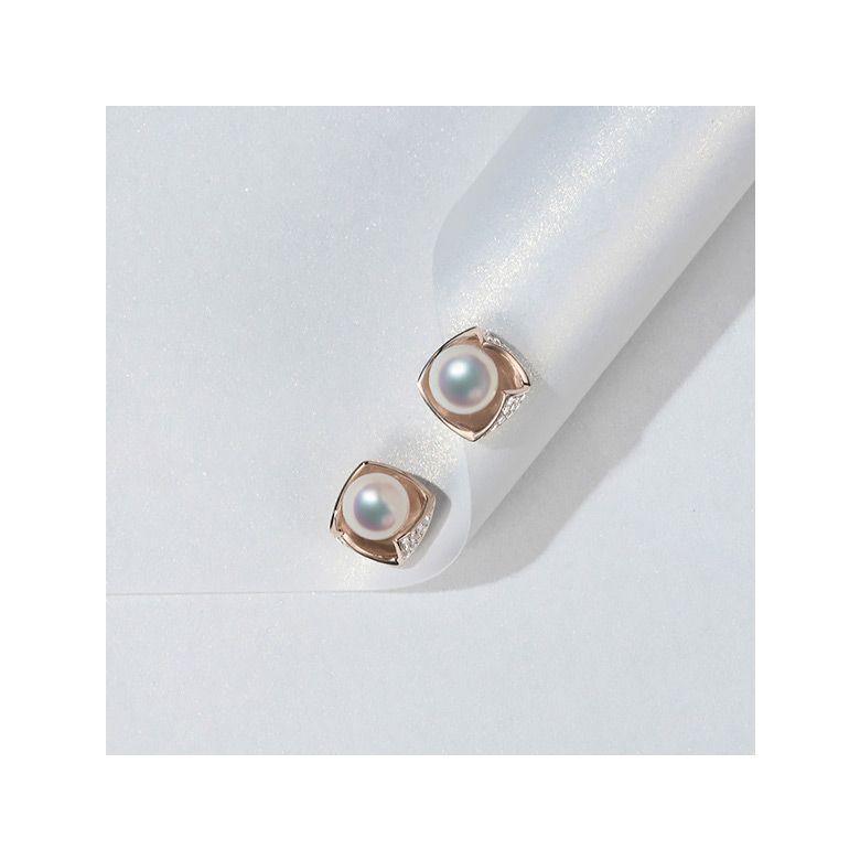 Boucles Oreilles Fukiyose Or rose Perles Akoya Diamants - 7
