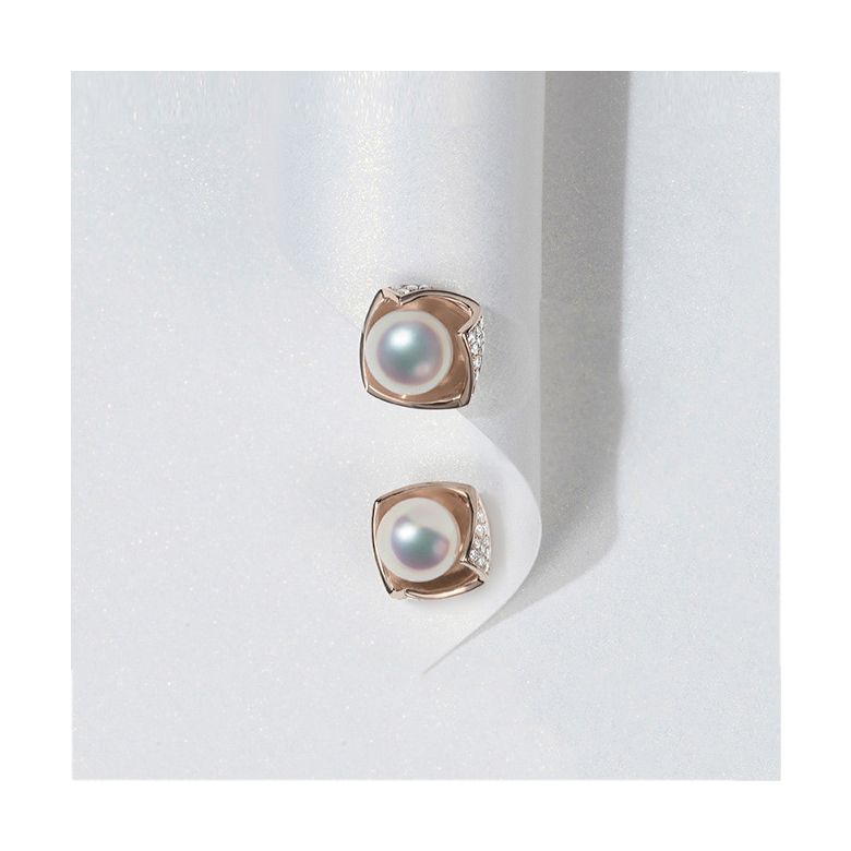 Boucles Oreilles Fukiyose Or rose Perles Akoya Diamants - 8