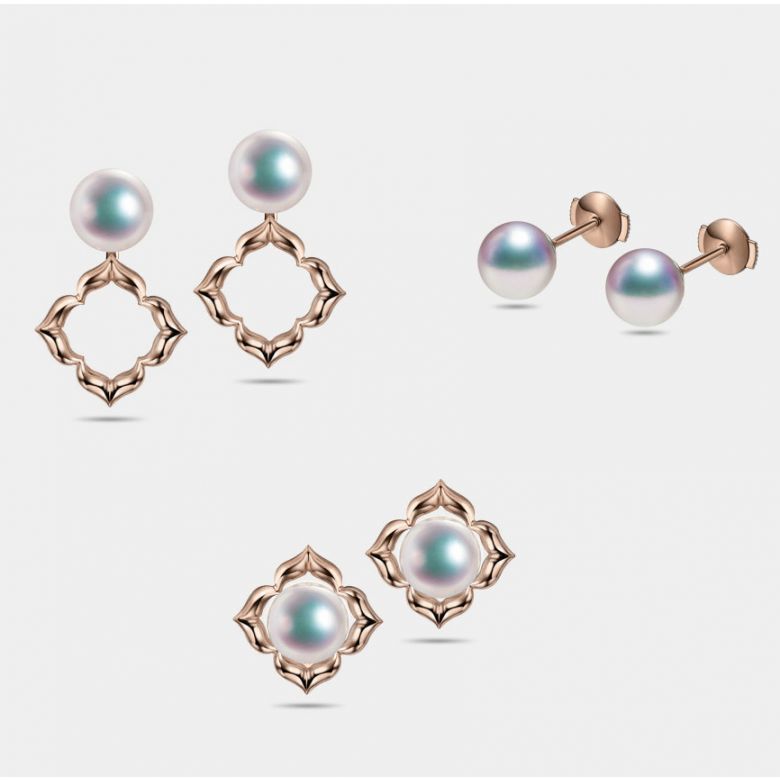 Boucles Oreilles Étoiles Filantes Perle Akoya Or Rose - 2