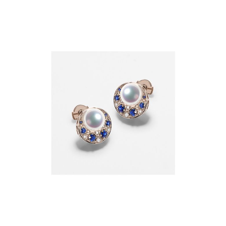 Boucles Oreilles Mikadzuki I Perle Akoya Saphir. Croissant de Lune or rose - 2