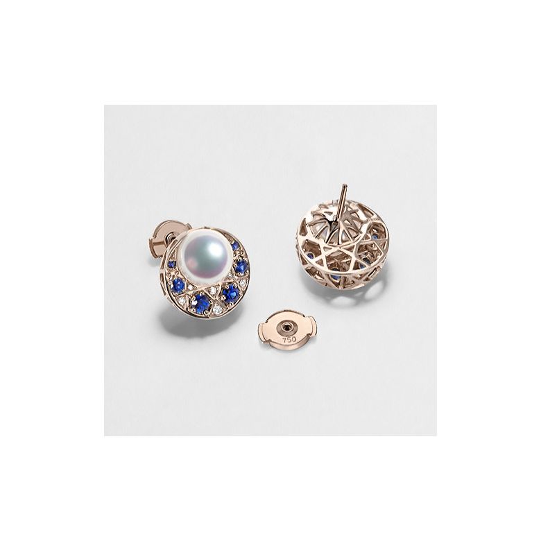 Boucles Oreilles Mikadzuki I Perle Akoya Saphir. Croissant de Lune or rose - 3