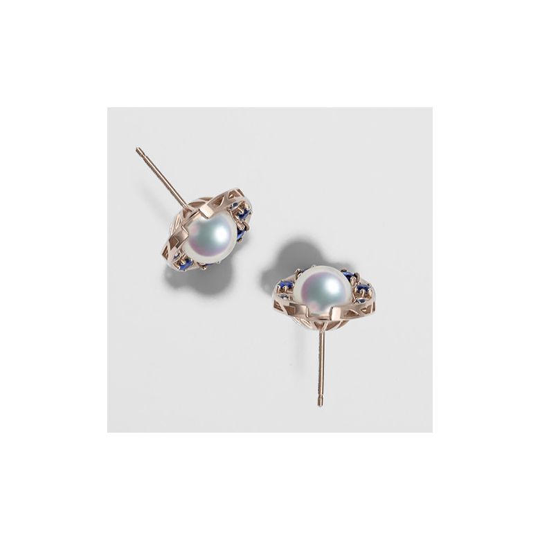 Boucles Oreilles Mikadzuki I Perle Akoya Saphir. Croissant de Lune or rose - 4