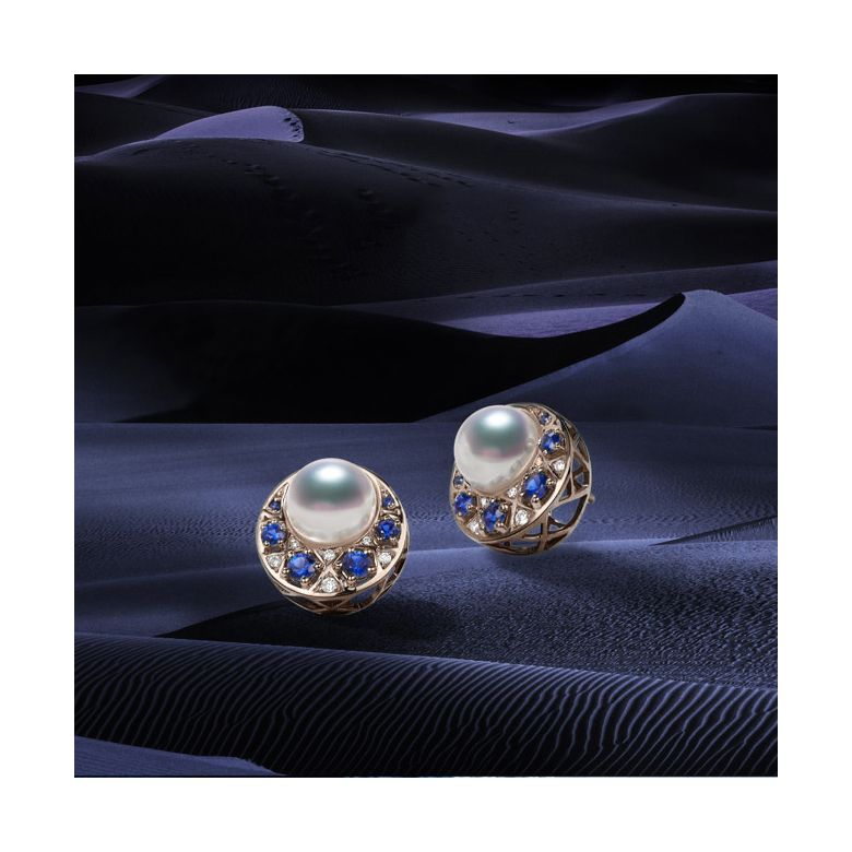 Boucles Oreilles Mikadzuki I Perle Akoya Saphir. Croissant de Lune or rose - 6