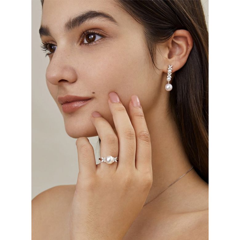 Boucles Oreilles Symphonie Nuptiale. Pendants Or rose, diamants, perles Akoya - 3