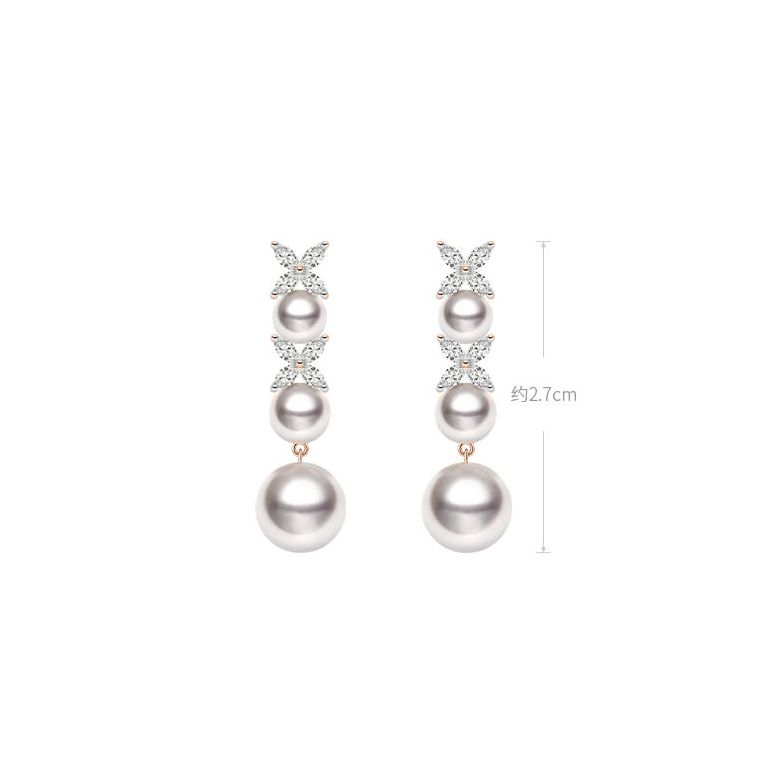 Boucles Oreilles Symphonie Nuptiale. Pendants Or rose, diamants, perles Akoya - 4