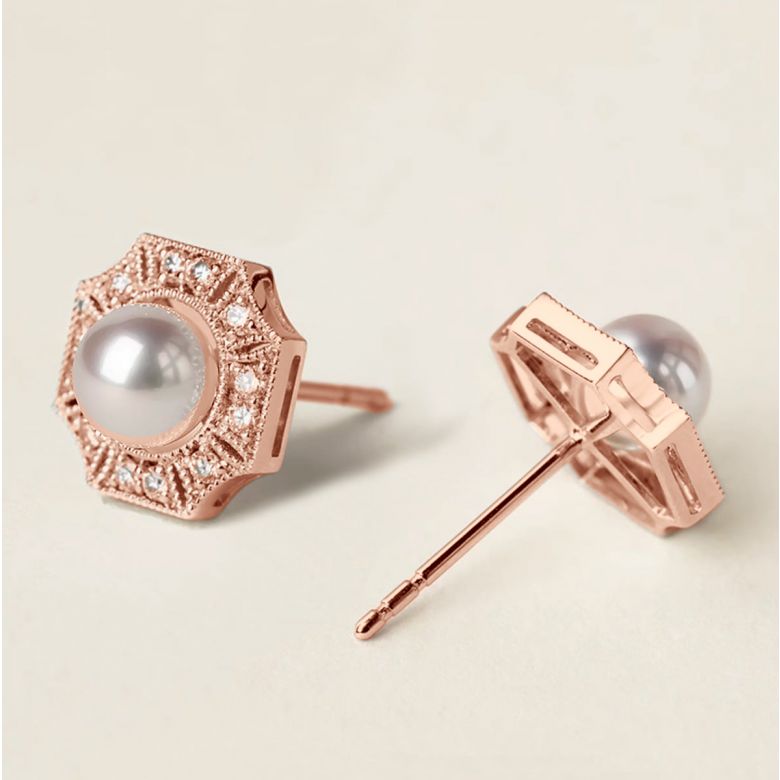 Boucles d'Oreilles Géométria Préciosa - Perles Akoya, Diamants, Or rose - 1